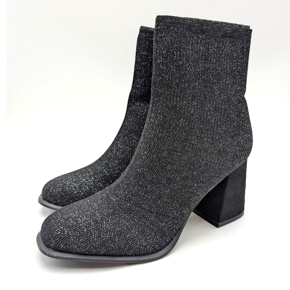 Mia Piana Block Heel Ankle Boots Round Toe Women's Black Size US7.5M EU38